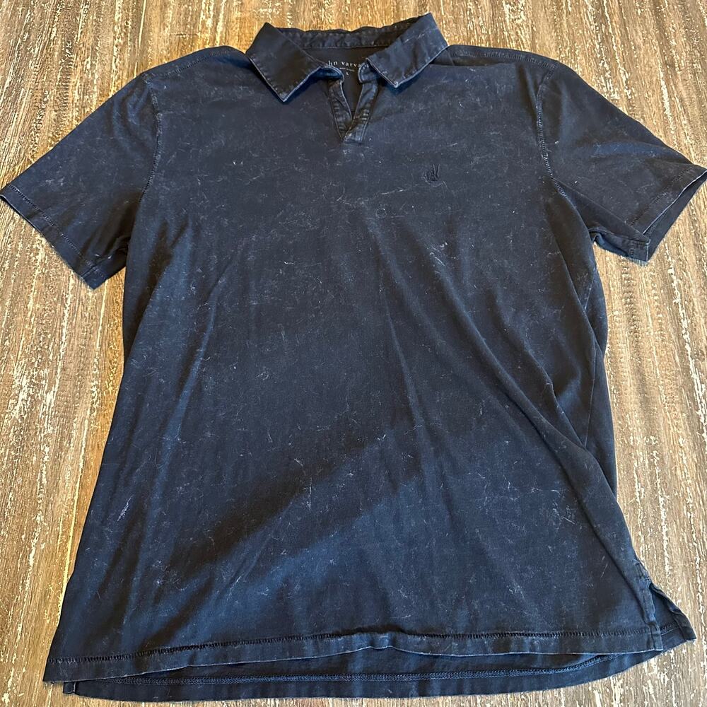 John Varvatos Mens Polo Shirt Size L Black Marble Vintage Wash Casual Black